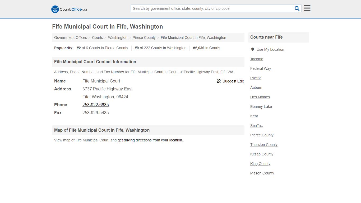 Fife Municipal Court - Fife, WA (Address, Phone, and Fax) - County Office